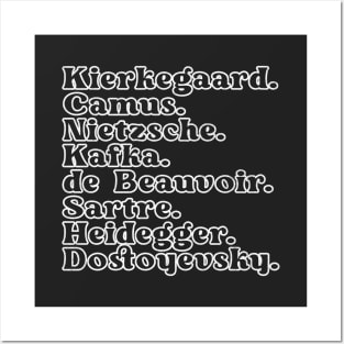 Kierkegaard. Camus. Nietzsche. Kafka. de Beauvoir. Sartre. Heidegger. Dostoyevsky. Posters and Art